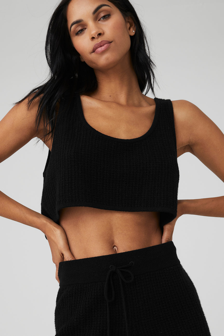 Cashmere Plush Waffle Cropped Tank Top — Black