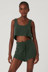 Cashmere Plush Waffle Cropped Tank Top — Dark Cactus