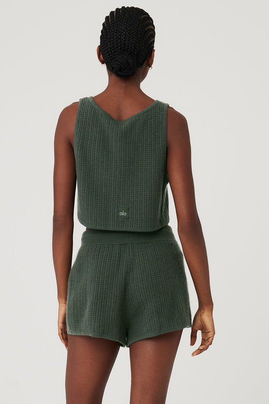 Cashmere Plush Waffle Cropped Tank Top — Dark Cactus