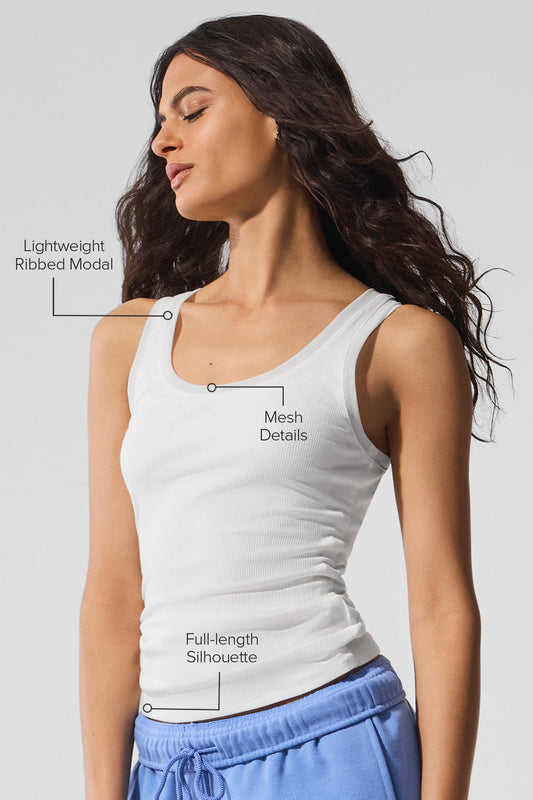 Ribbed Mesh Secret Tank Top — White