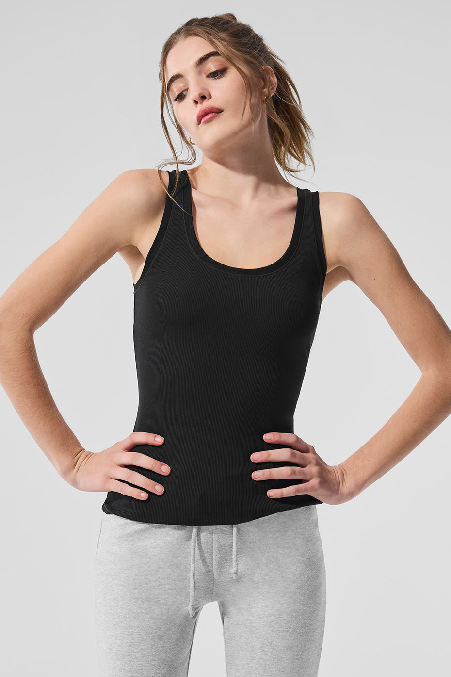 Ribbed Mesh Secret Tank Top — Black