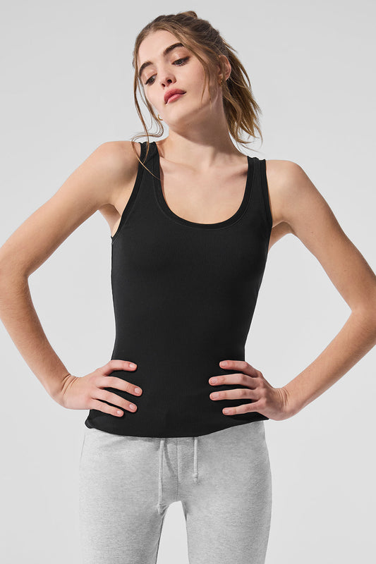 Ribbed Mesh Secret Tank Top — Black