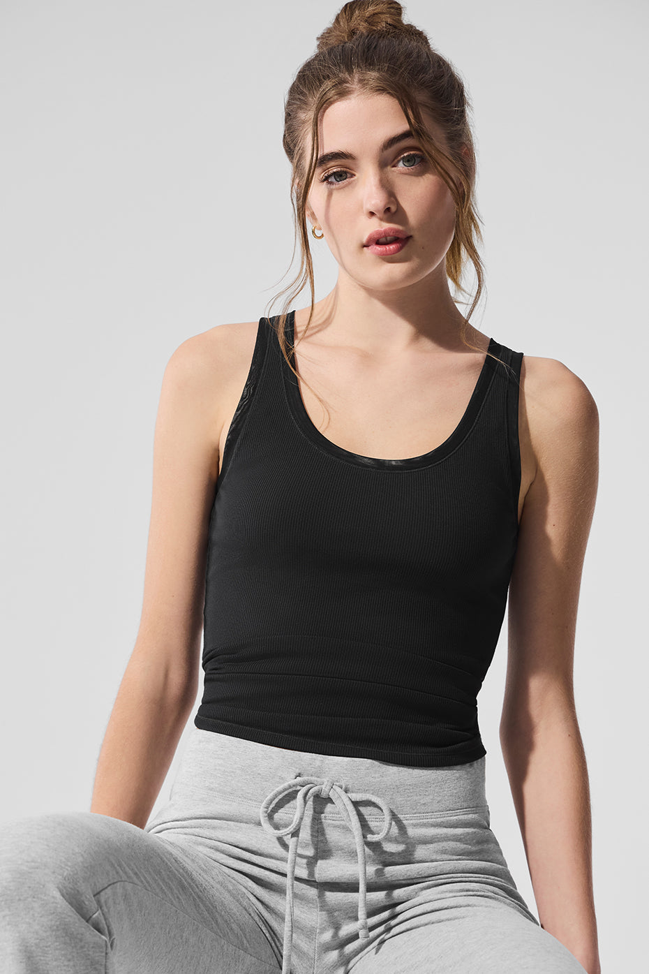 Ribbed Mesh Secret Tank Top — Black