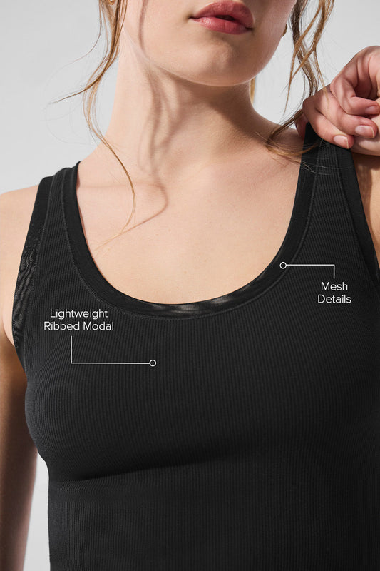 Ribbed Mesh Secret Tank Top — Black