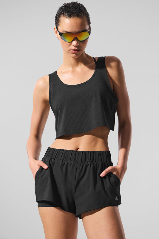 Cropped Sport Star Tank Top — Black