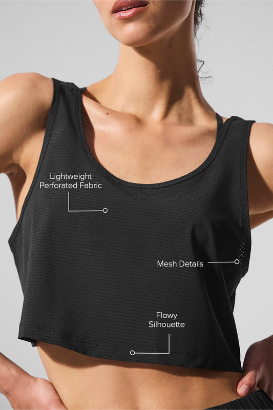 Cropped Sport Star Tank Top — Black
