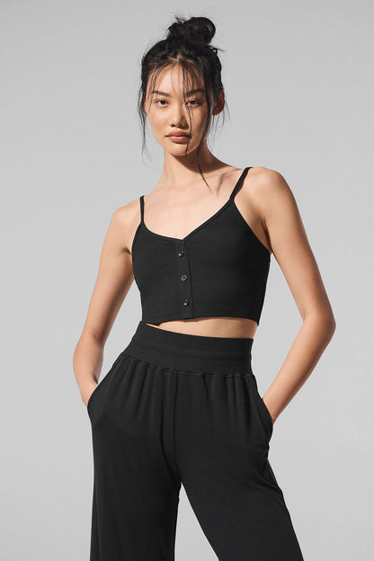 Ribbed Delicate Lounge Tank Top — Black