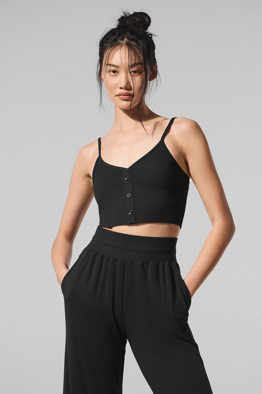 Ribbed Delicate Lounge Tank Top — Black