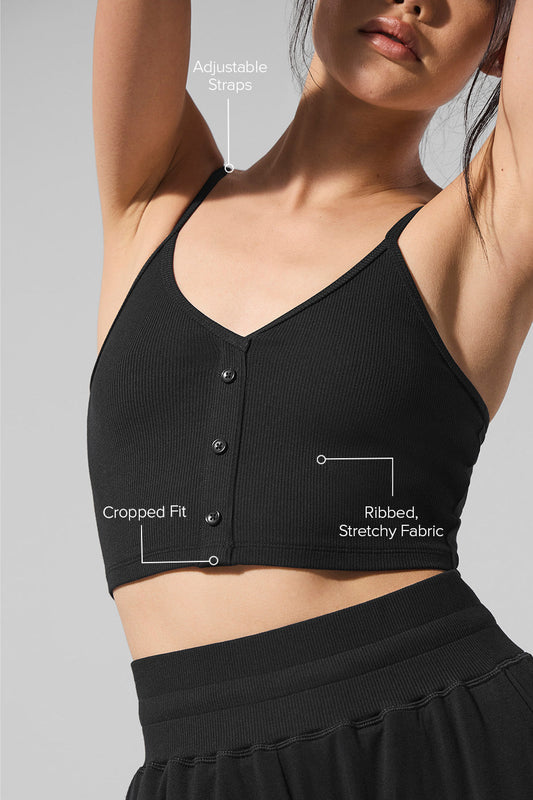 Ribbed Delicate Lounge Tank Top — Black