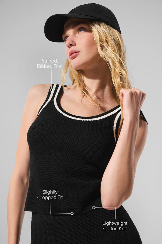Tennis Club Sweater Knit Tank Top — Black/Ivory