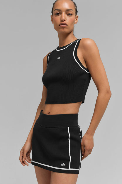 Ribbed Sweater Knit Highline Cropped Tank Top — Black/White