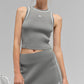 Ribbed Sweater Knit Highline Cropped Tank Top — Lunar Grey/White