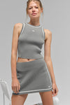 Ribbed Sweater Knit Highline Cropped Tank Top — Lunar Grey/White