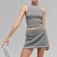 Ribbed Sweater Knit Highline Cropped Tank Top — Lunar Grey/White