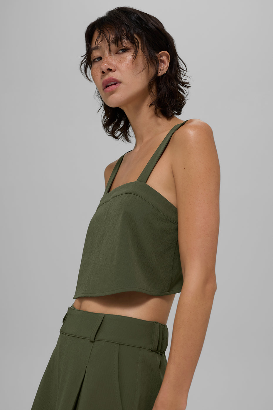 Cropped Dreamscape Tank Top — Green Olive