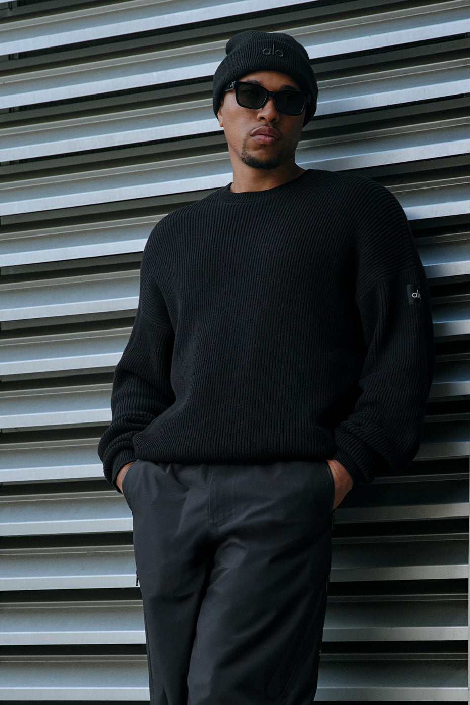 Domain Rib Knit Crew Sweater — Black