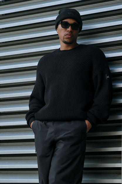 Domain Rib Knit Crew Sweater — Black