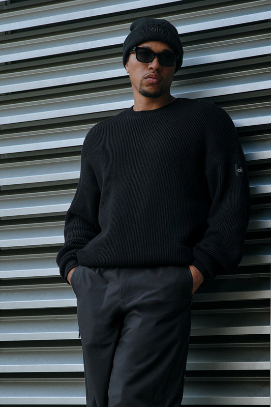 Domain Rib Knit Crew Sweater — Black