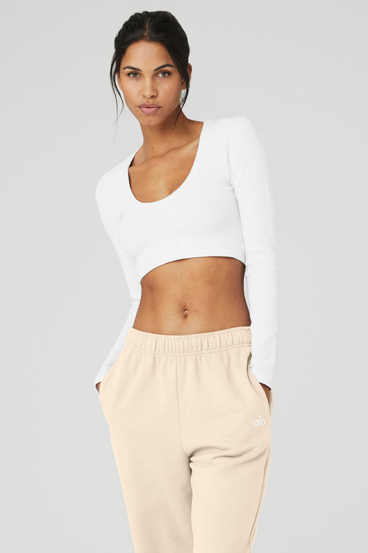 Seamless Ribbed Cropped Serene Long‑Sleeve — White