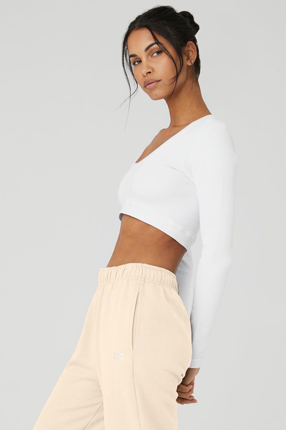 Seamless Ribbed Cropped Serene Long‑Sleeve — White