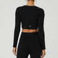 Seamless Ribbed Cropped Serene Long‑Sleeve — Black