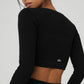 Seamless Ribbed Cropped Serene Long‑Sleeve — Black