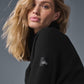 Waffle Weekend Escape Mock Neck Long‑Sleeve — Black