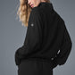 Waffle Weekend Escape Mock Neck Long‑Sleeve — Black