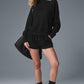 Waffle Weekend Escape Mock Neck Long‑Sleeve — Black