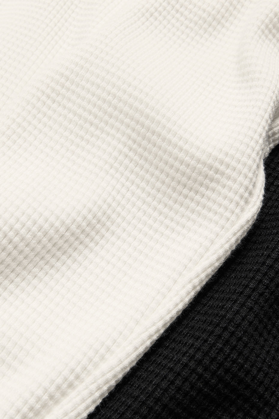 Waffle Weekend Escape Mock Neck Long‑Sleeve — Black