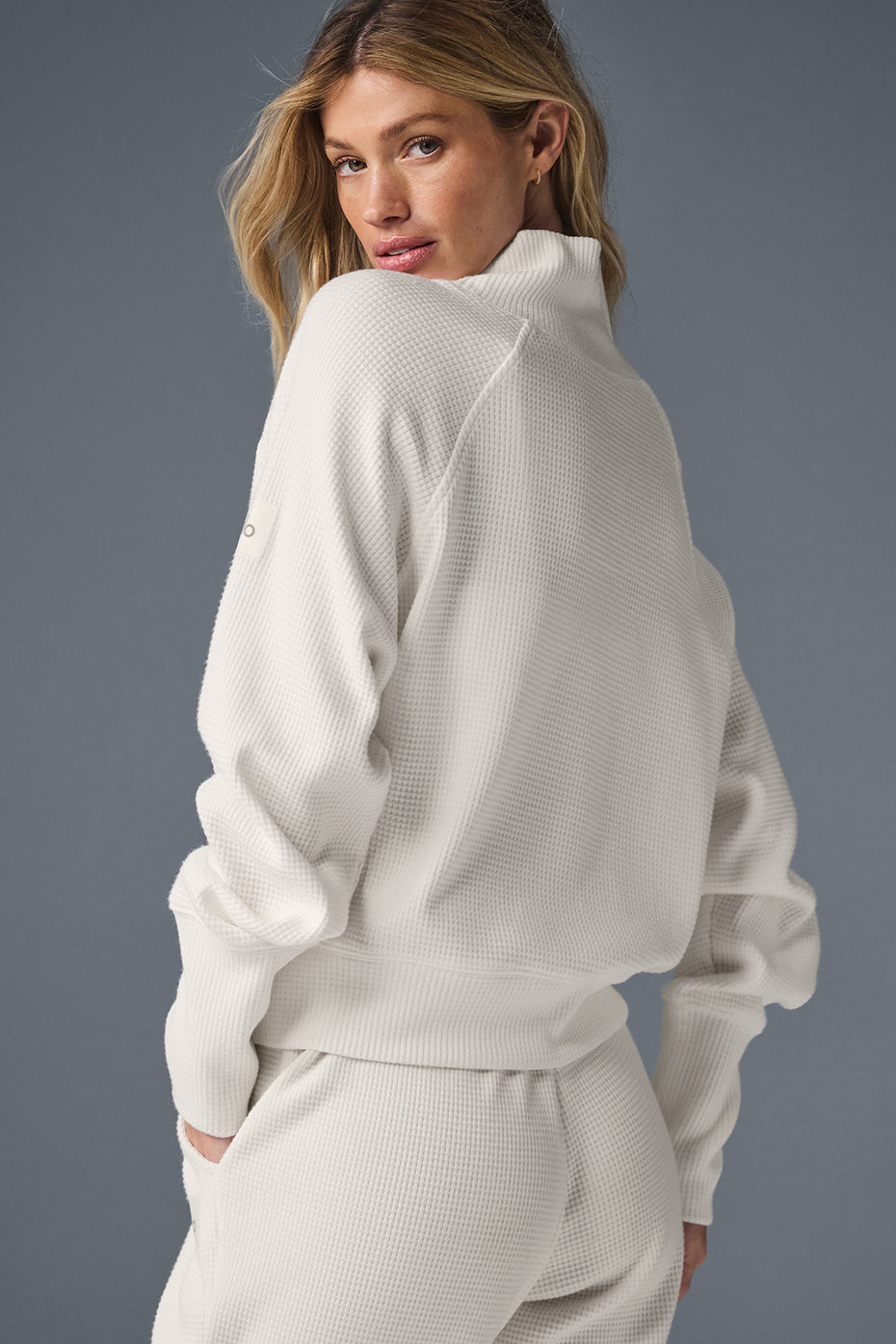 Waffle Weekend Escape Mock Neck Long‑Sleeve — Ivory