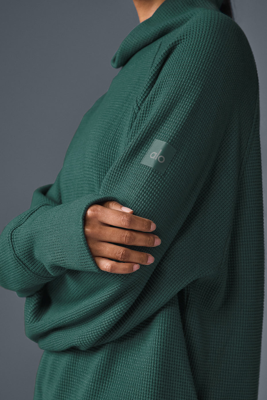 Waffle Weekend Escape Mock Neck Long‑Sleeve — Winter Ivy