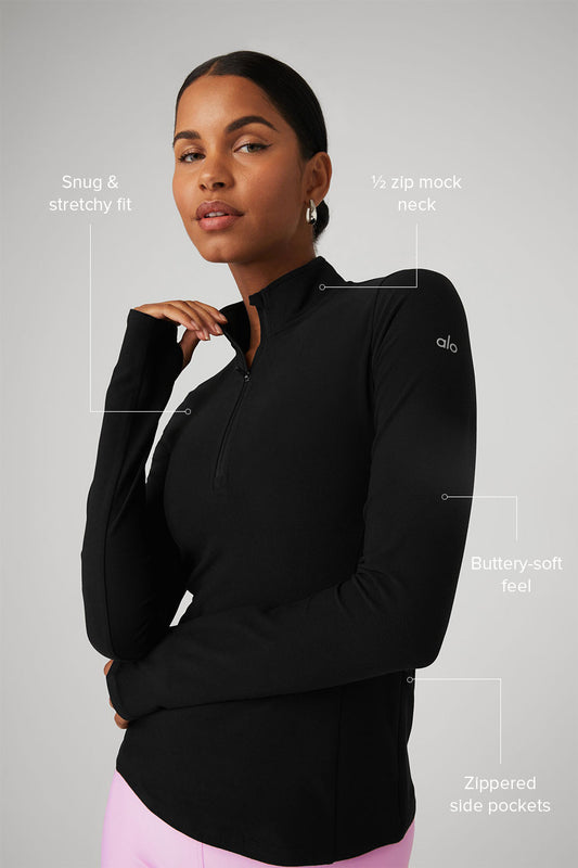 Alosoft 1/2 Zip Rapid Crew Sweatshirt — Black