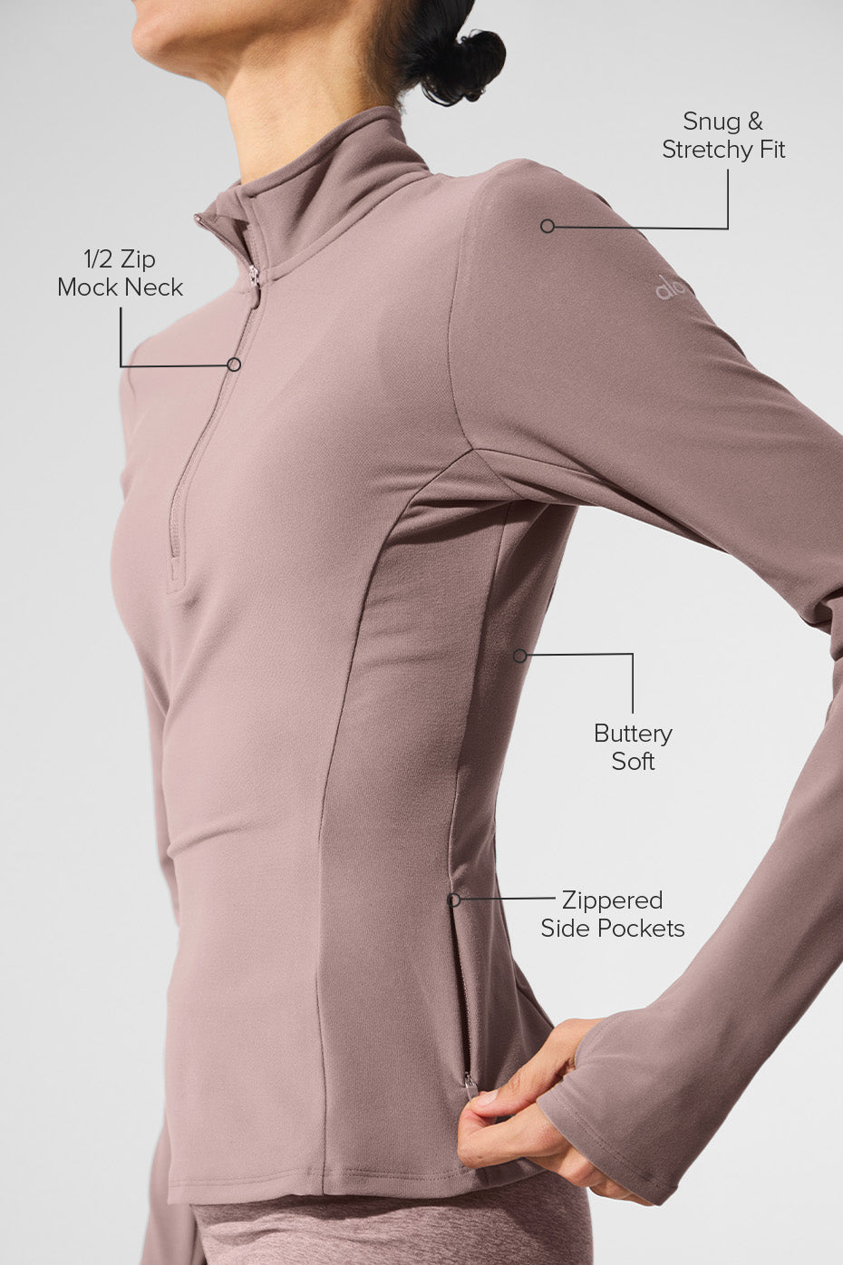 Alosoft 1/2 Zip Rapid Crew Sweatshirt — Mushroom