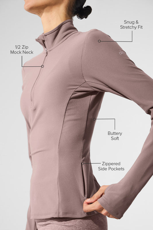 Alosoft 1/2 Zip Rapid Crew Sweatshirt — Mushroom