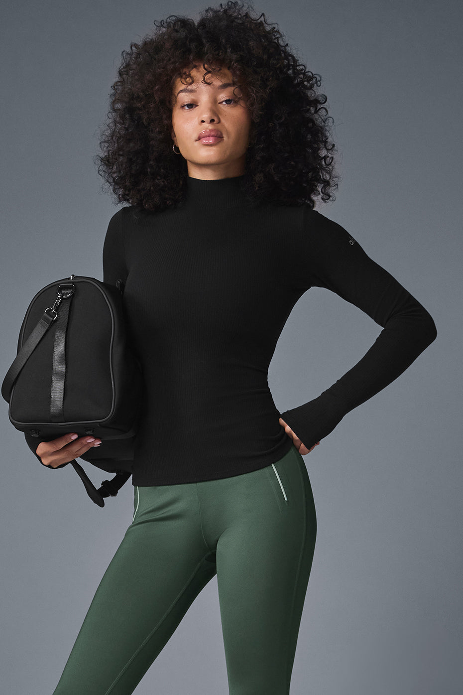 Wellness Rib Mock Neck Long‑Sleeve — Black