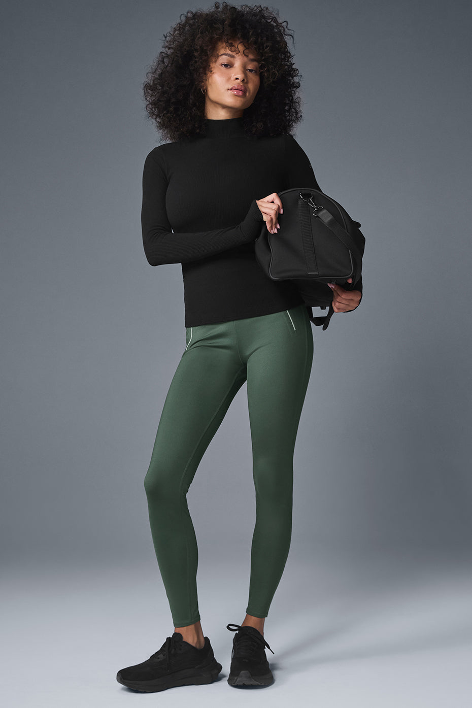 Wellness Rib Mock Neck Long‑Sleeve — Black