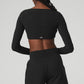 Ribbed Defined Long‑Sleeve Sports Bra — Black