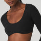 Ribbed Defined Long‑Sleeve Sports Bra — Black