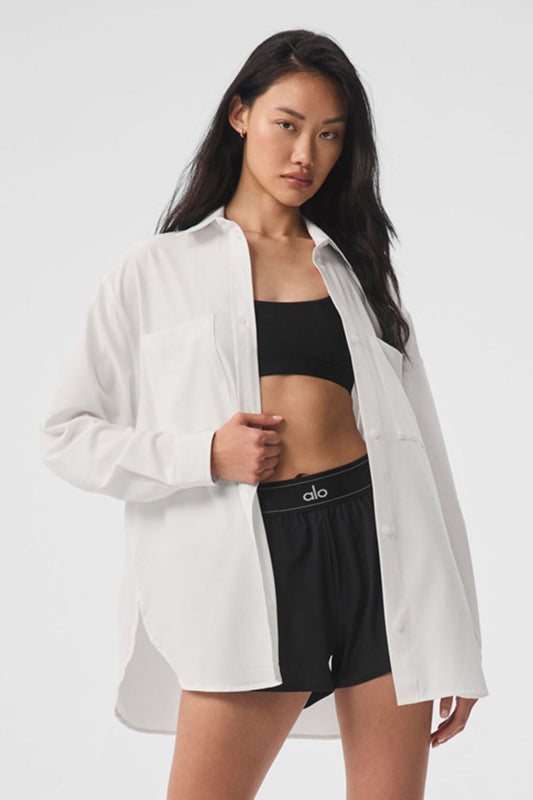 Dreamscape Button Down Long‑Sleeve — White