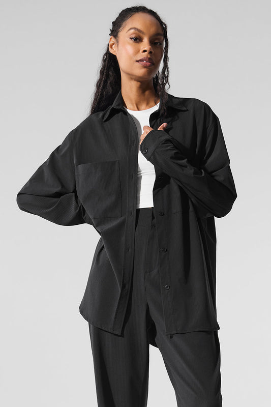 Dreamscape Button Down Long‑Sleeve — Black