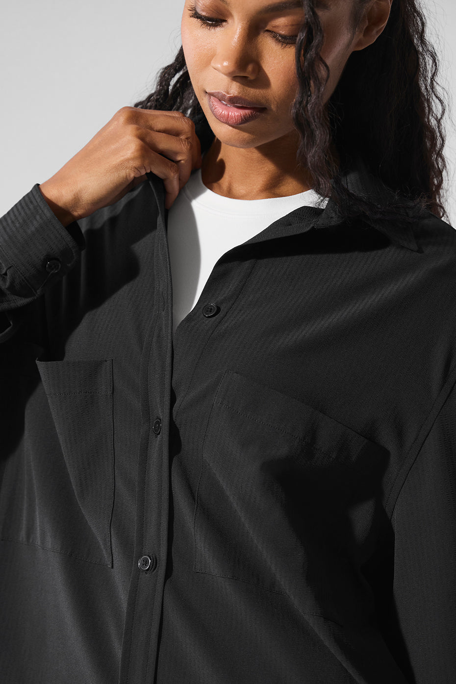 Dreamscape Button Down Long‑Sleeve — Black