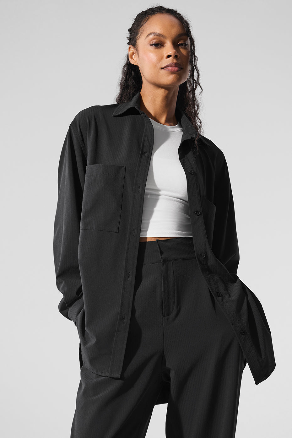 Dreamscape Button Down Long‑Sleeve — Black