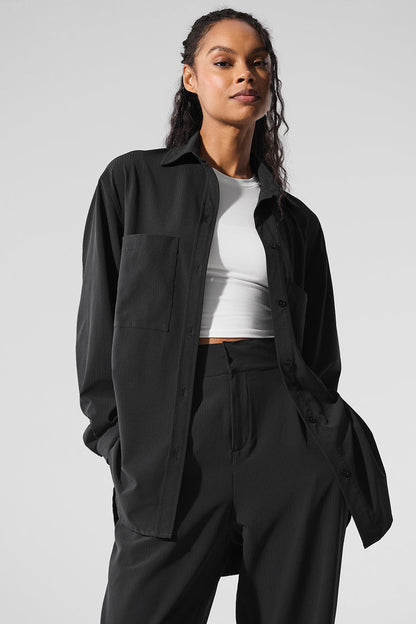 Dreamscape Button Down Long‑Sleeve — Black