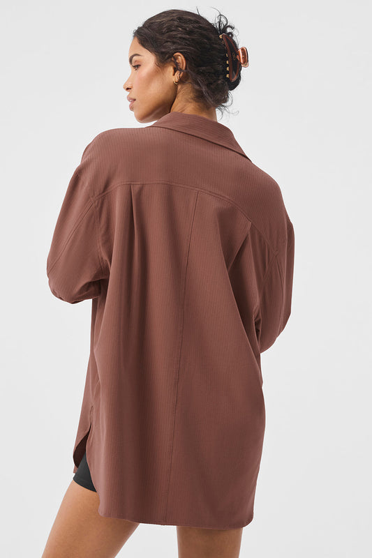 Dreamscape Button Down Long‑Sleeve — Chestnut