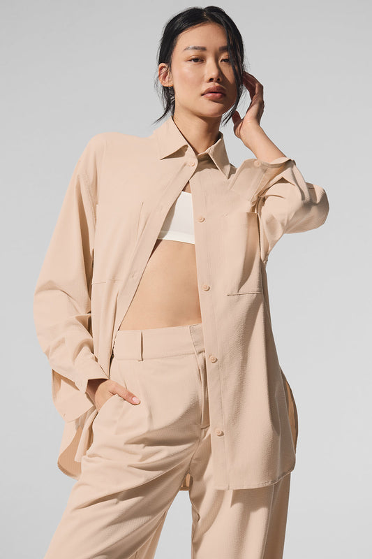 Dreamscape Button Down Long‑Sleeve — Macadamia