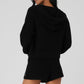 Cashmere Plush Waffle Full Zip Hooded Sweatshirt — Black