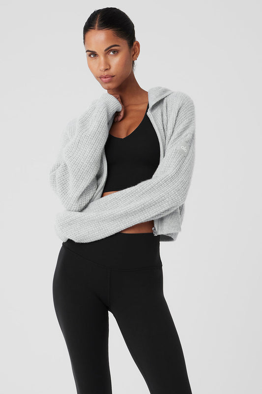 Cashmere Plush Waffle Full Zip Hooded Sweatshirt — Athletic Heather Grey