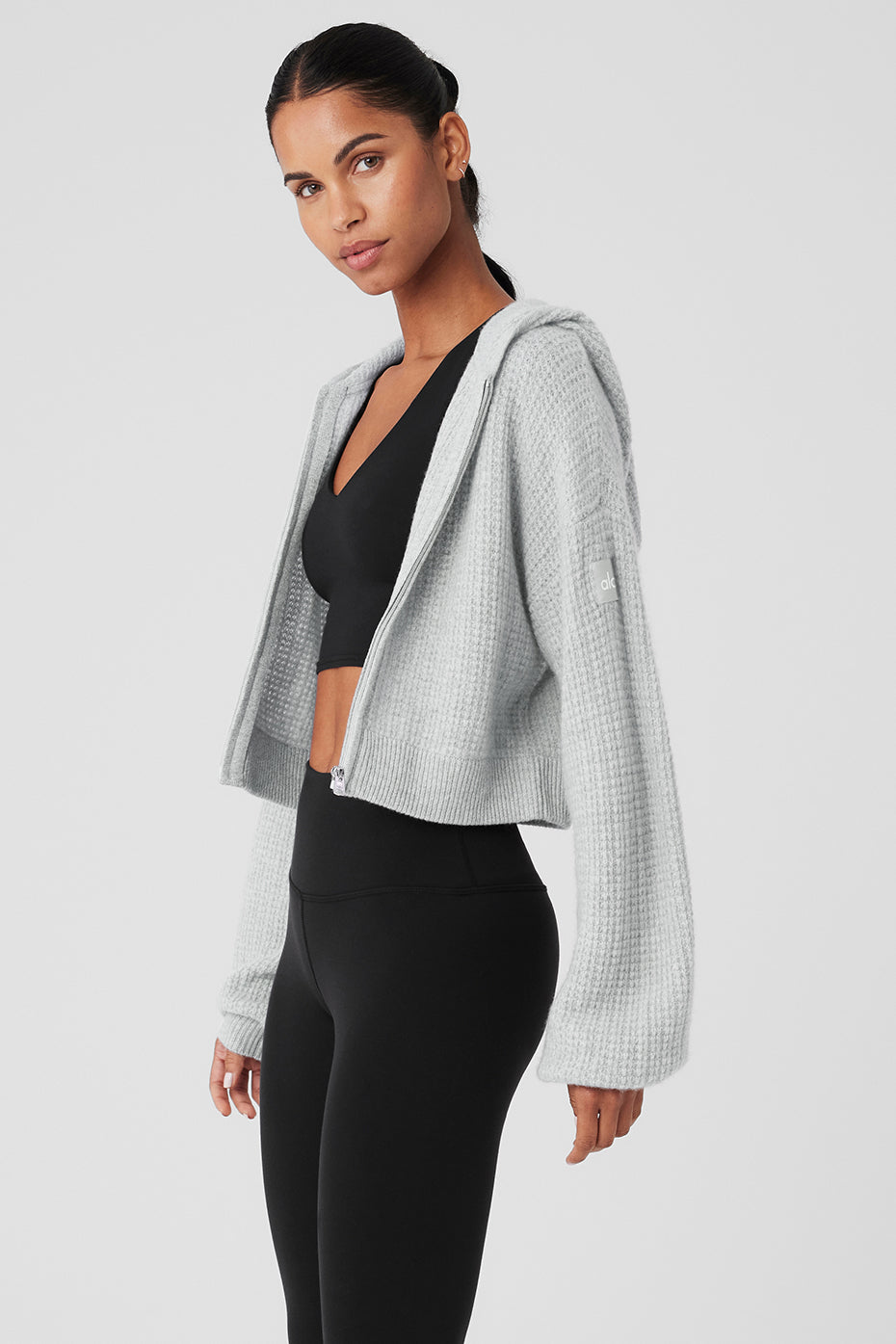 Cashmere Plush Waffle Full Zip Hooded Sweatshirt — Athletic Heather Grey