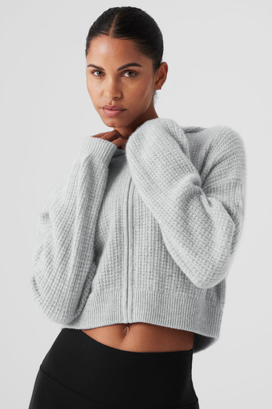 Cashmere Plush Waffle Full Zip Hooded Sweatshirt — Athletic Heather Grey